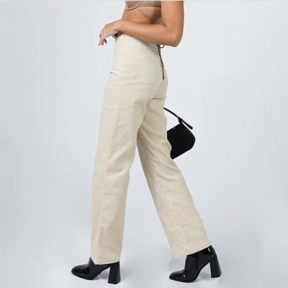 Princess Polly Uptown Corduroy High Waisted Pants Beige - Picture 6 of 13